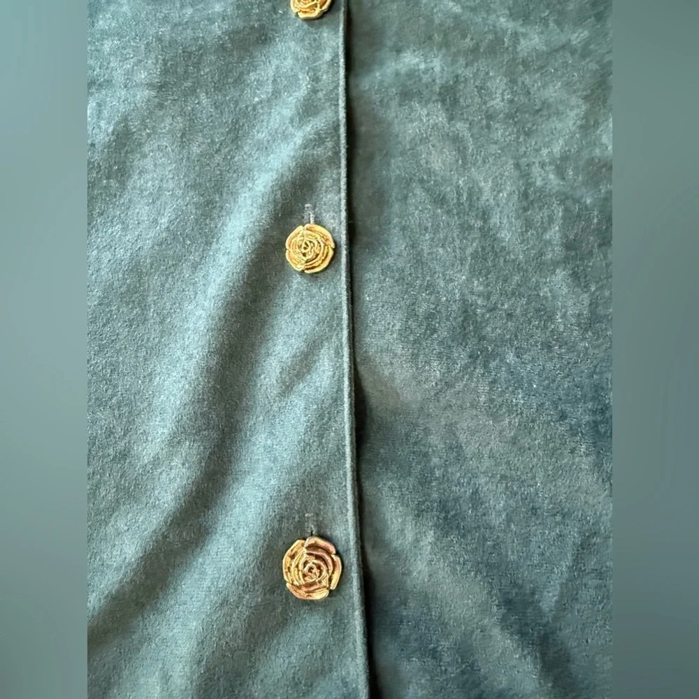 1980's Inseparables Womens Shirt Jacket Dark Teal Gold Rose Buttons Womens Sz 18 - Picture 2 of 7